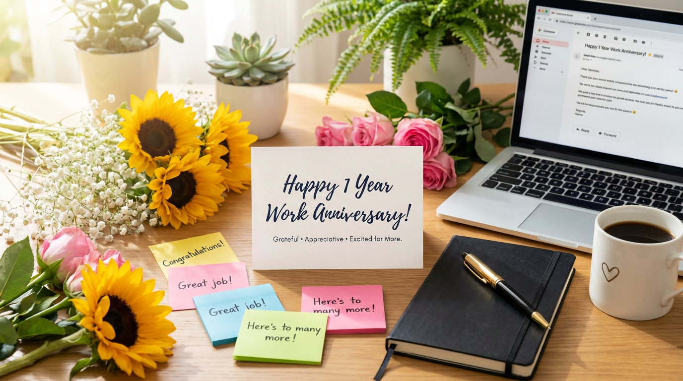 100+ One Year Work Anniversary Messages: Heartfelt, Professional & Funny Wishes (2026)